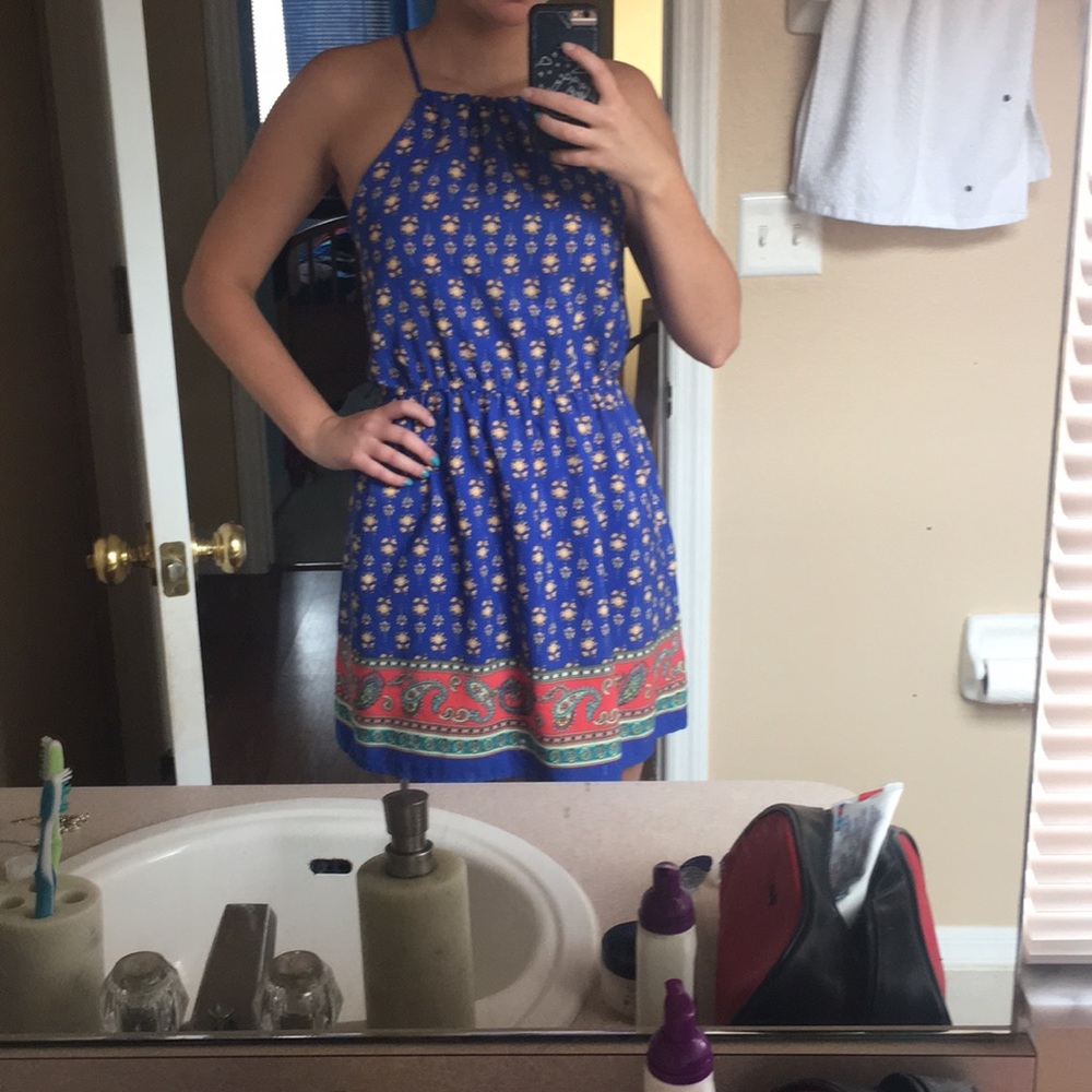 Short, high neck line mini dress